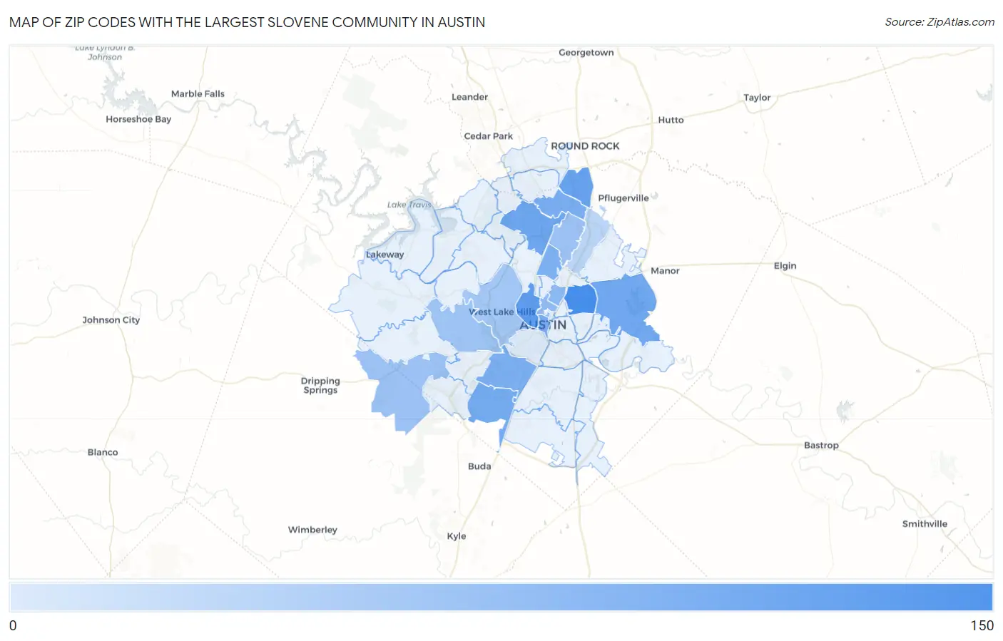 Zip Codes with the Largest Slovene Community in Austin Map