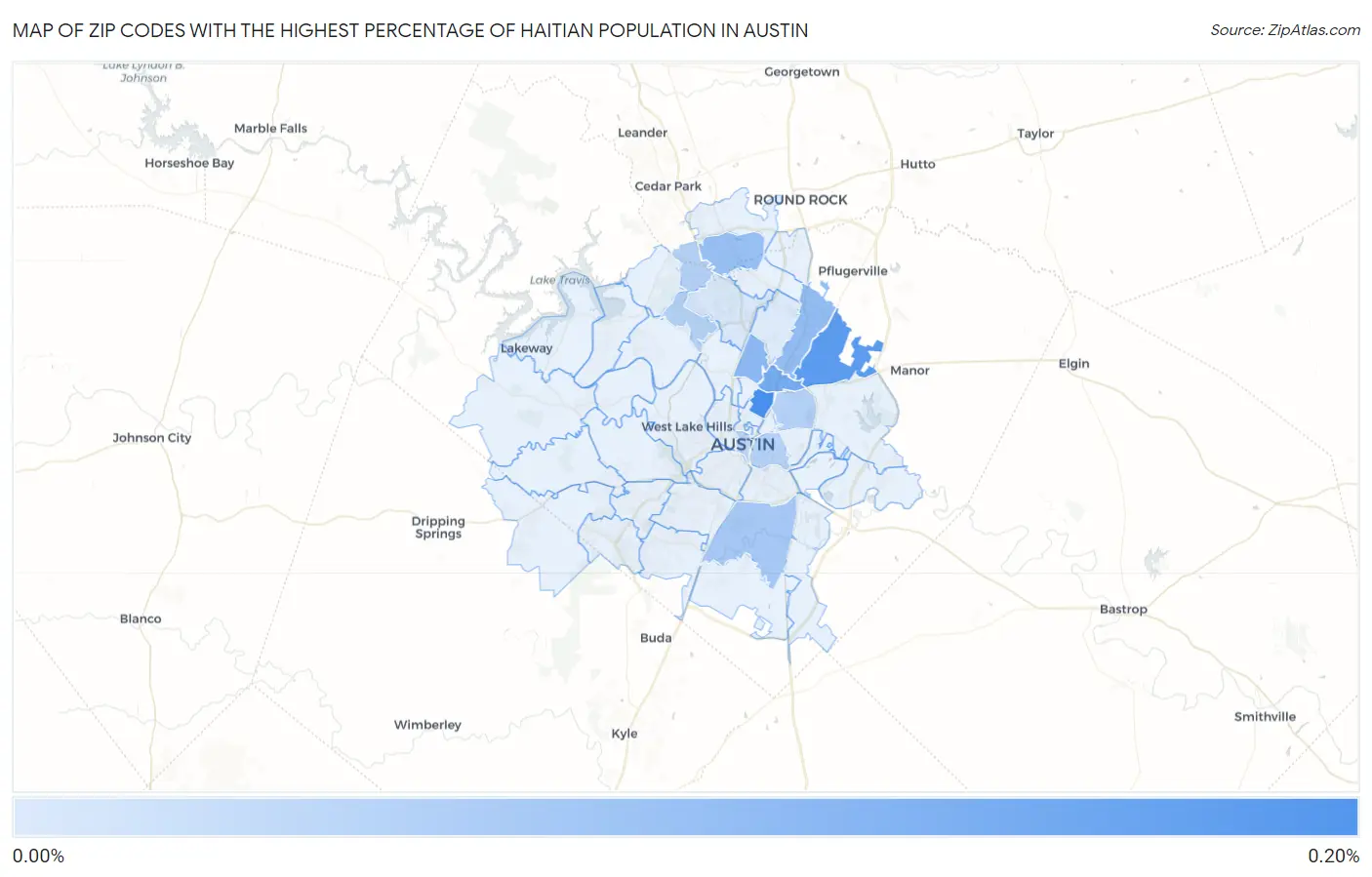 Zip Codes with the Highest Percentage of Haitian Population in Austin Map