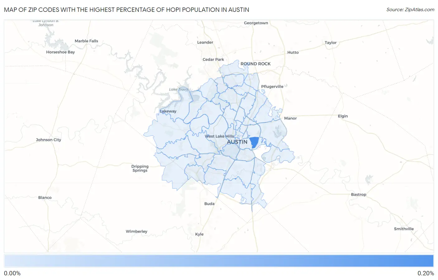 Zip Codes with the Highest Percentage of Hopi Population in Austin Map