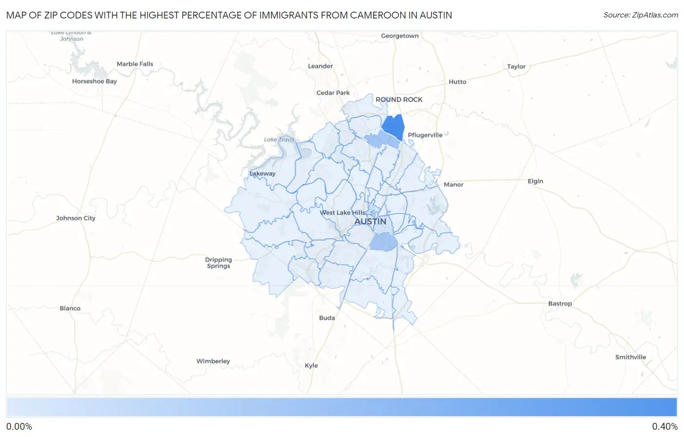Zip Codes with the Highest Percentage of Immigrants from Cameroon in Austin Map