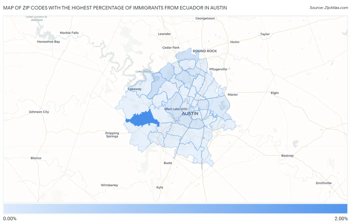 Zip Codes with the Highest Percentage of Immigrants from Ecuador in Austin Map