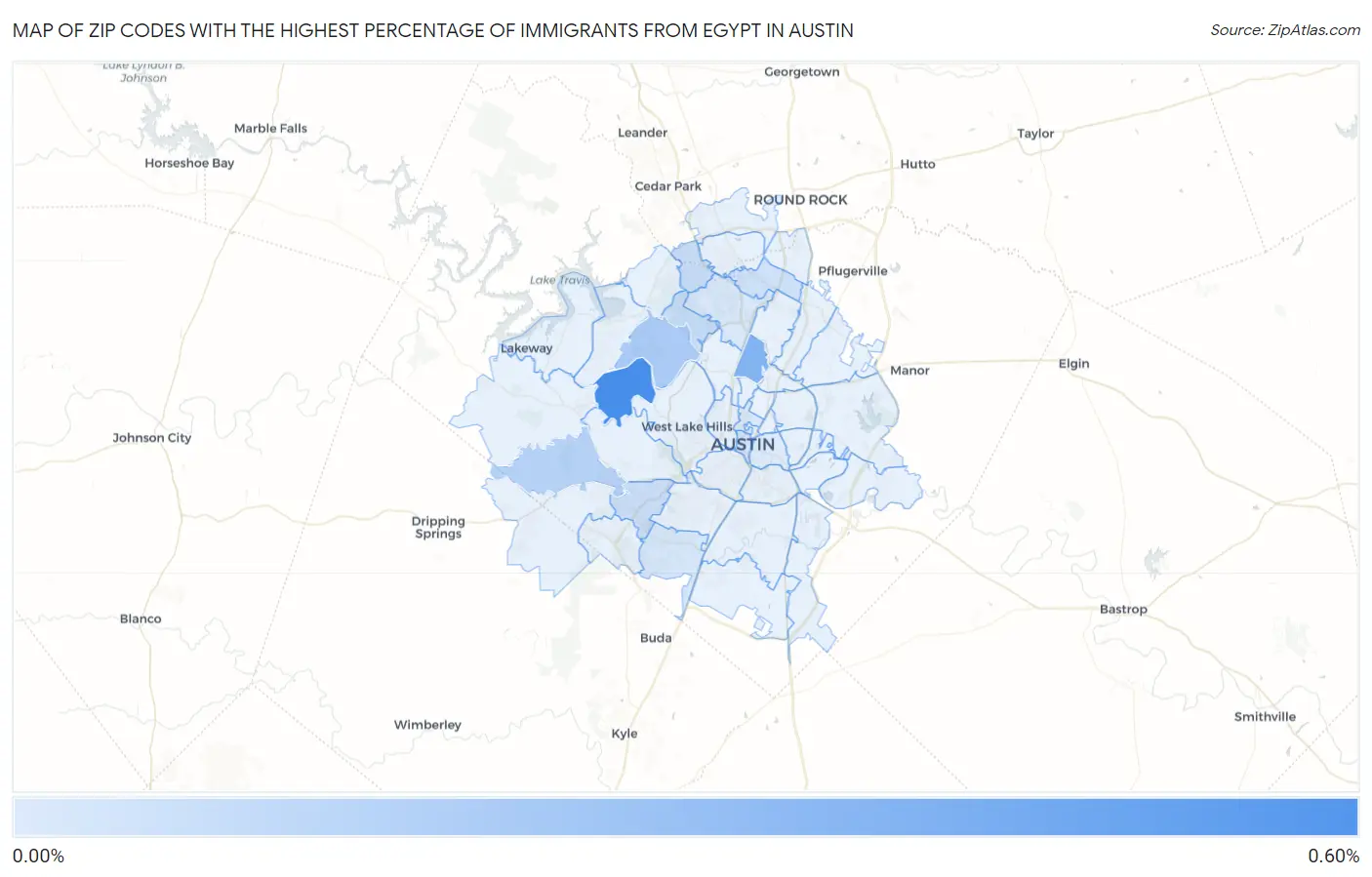 Zip Codes with the Highest Percentage of Immigrants from Egypt in Austin Map