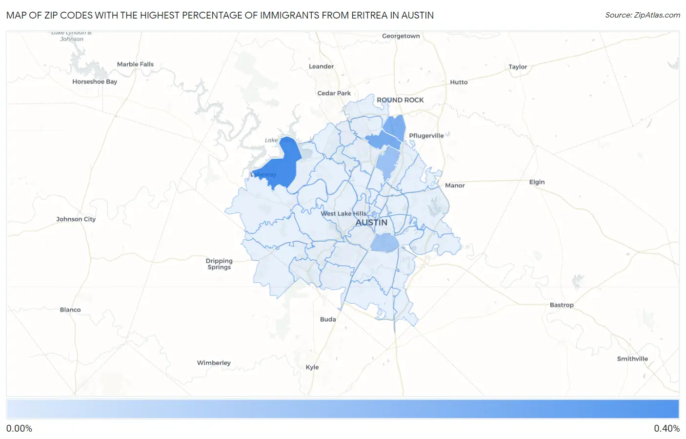 Zip Codes with the Highest Percentage of Immigrants from Eritrea in Austin Map
