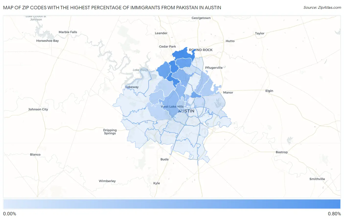 Zip Codes with the Highest Percentage of Immigrants from Pakistan in Austin Map