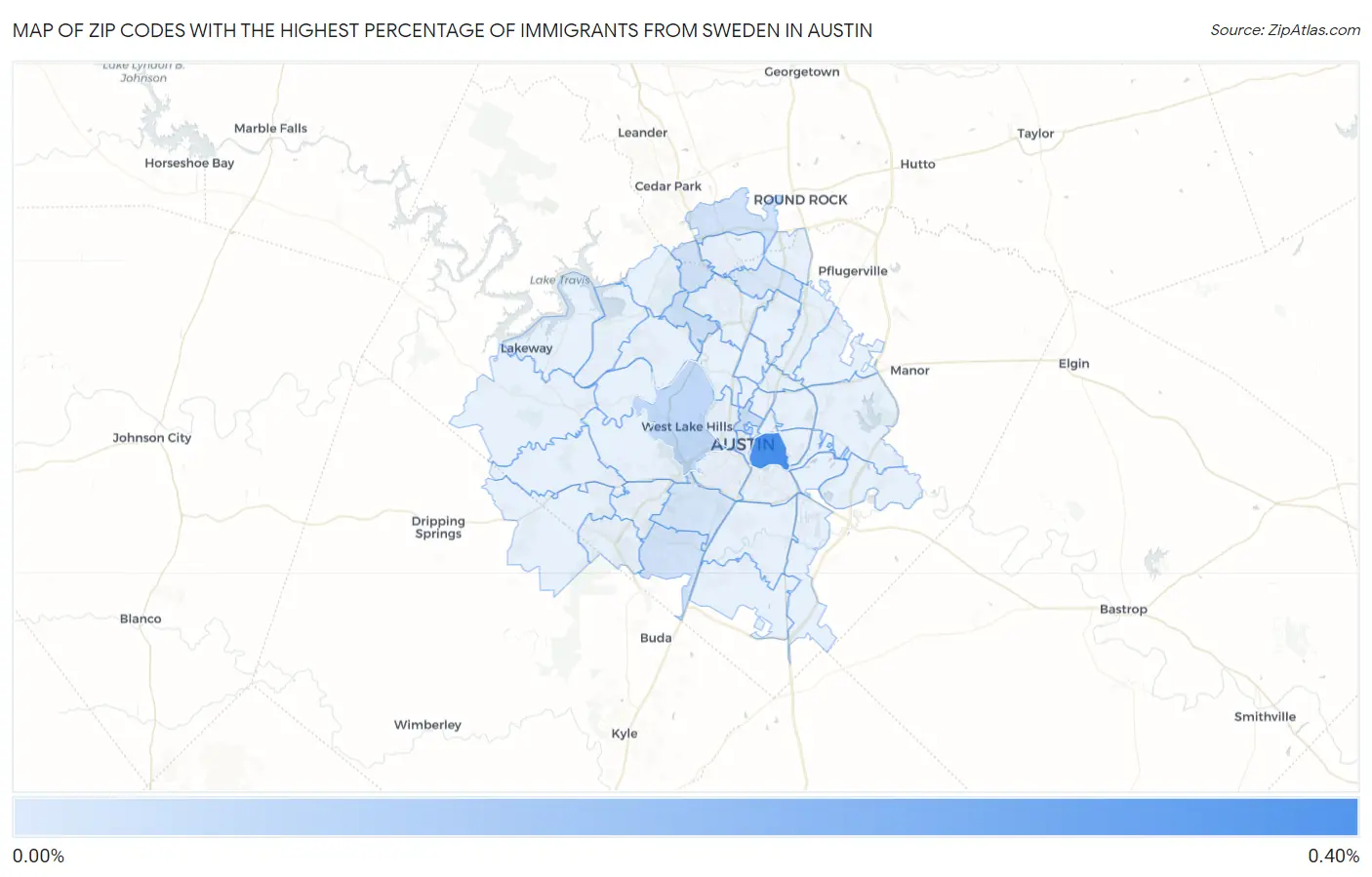 Zip Codes with the Highest Percentage of Immigrants from Sweden in Austin Map