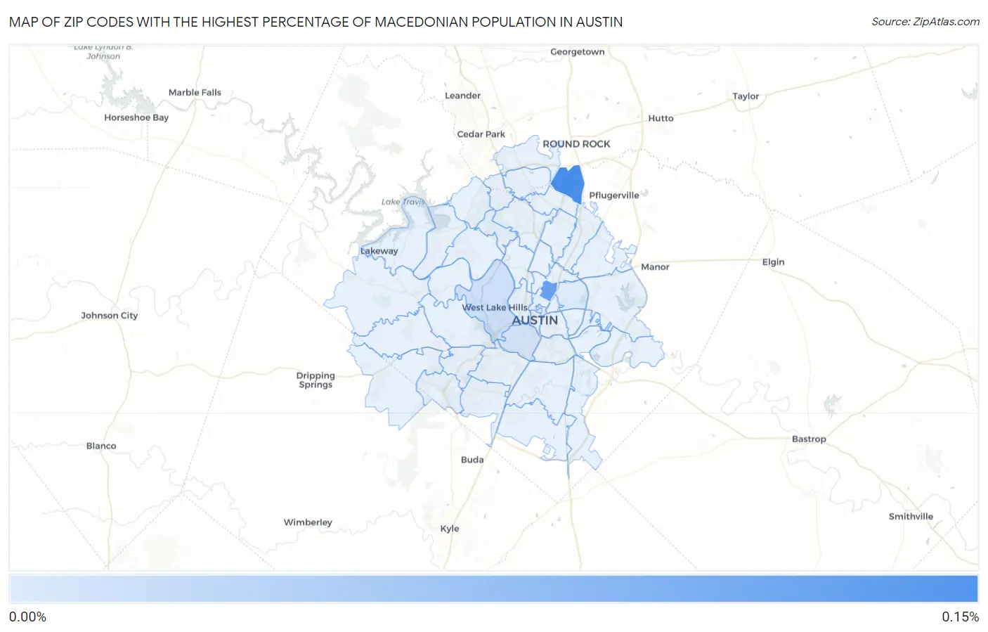 Zip Codes with the Highest Percentage of Macedonian Population in Austin Map