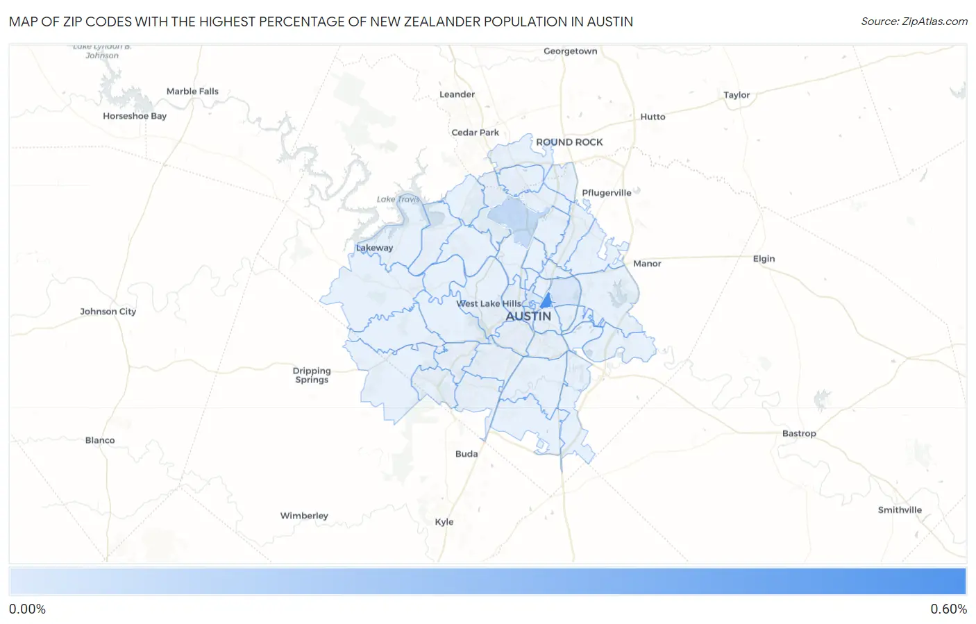 Zip Codes with the Highest Percentage of New Zealander Population in Austin Map