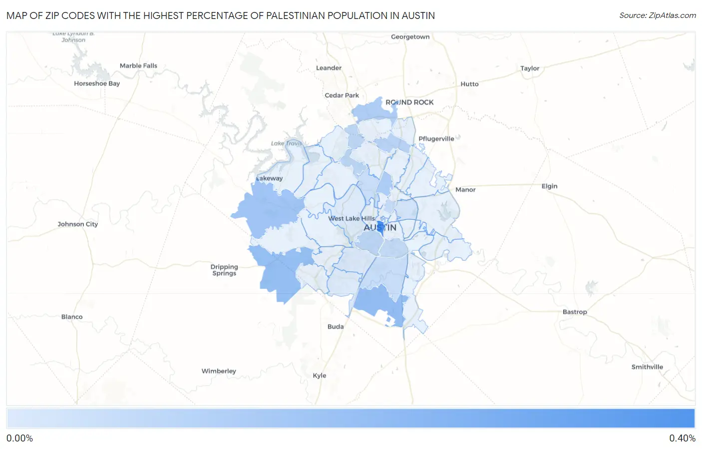 Zip Codes with the Highest Percentage of Palestinian Population in Austin Map
