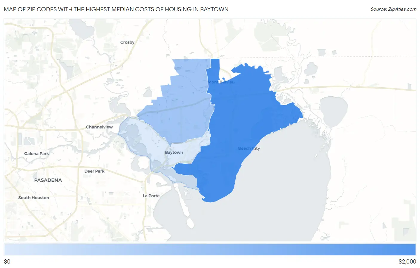 Zip Codes with the Highest Median Costs of Housing in Baytown Map