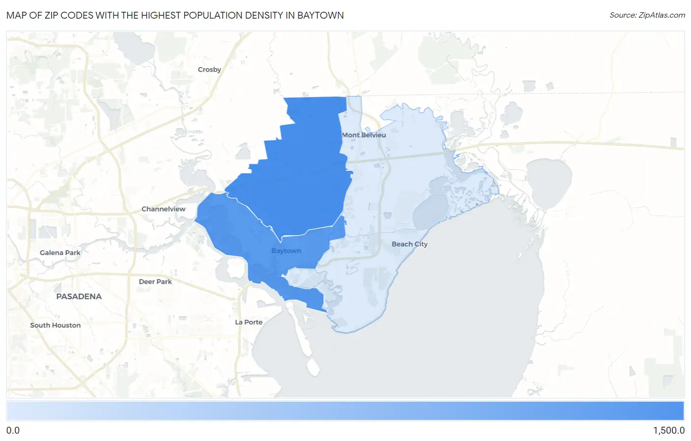 Zip Codes with the Highest Population Density in Baytown Map