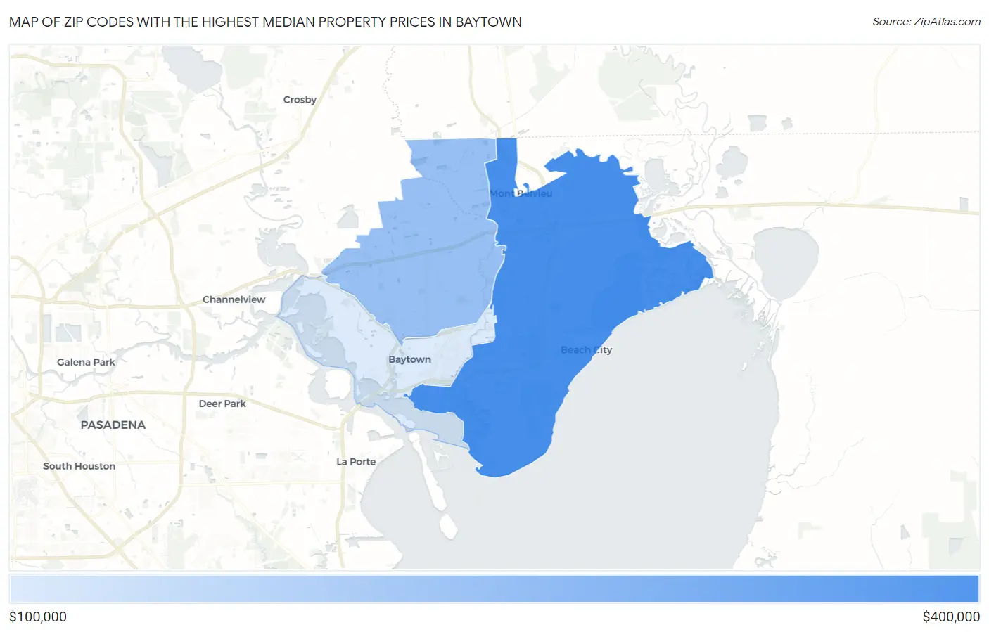 Zip Codes with the Highest Median Property Prices in Baytown Map