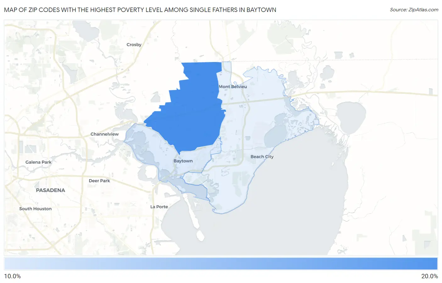 Zip Codes with the Highest Poverty Level Among Single Fathers in Baytown Map