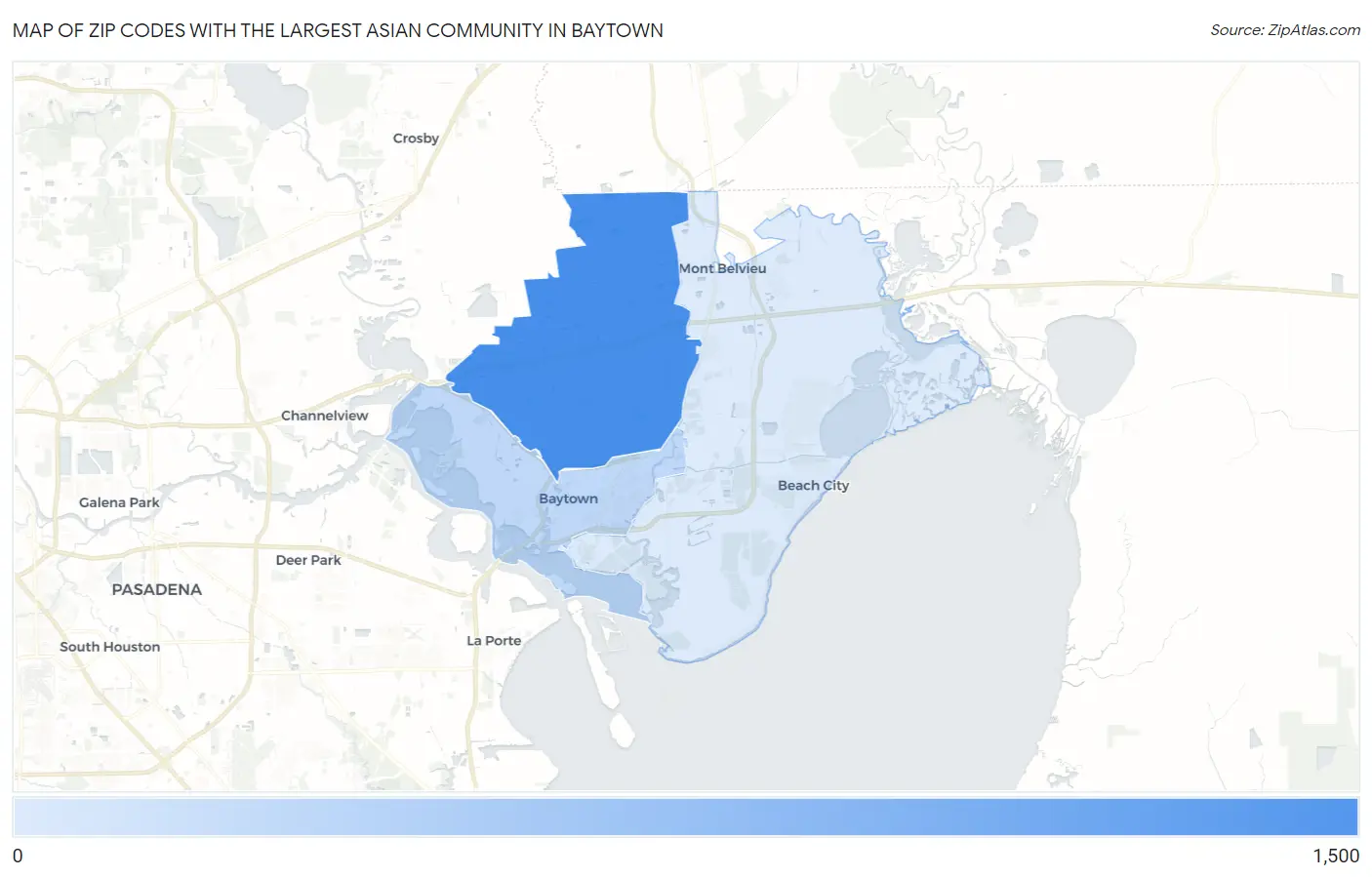 Zip Codes with the Largest Asian Community in Baytown Map