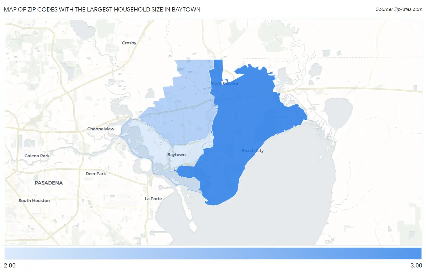 Zip Codes with the Largest Household Size in Baytown Map