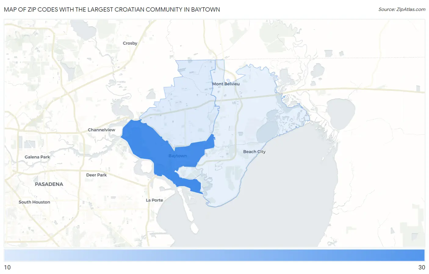 Zip Codes with the Largest Croatian Community in Baytown Map