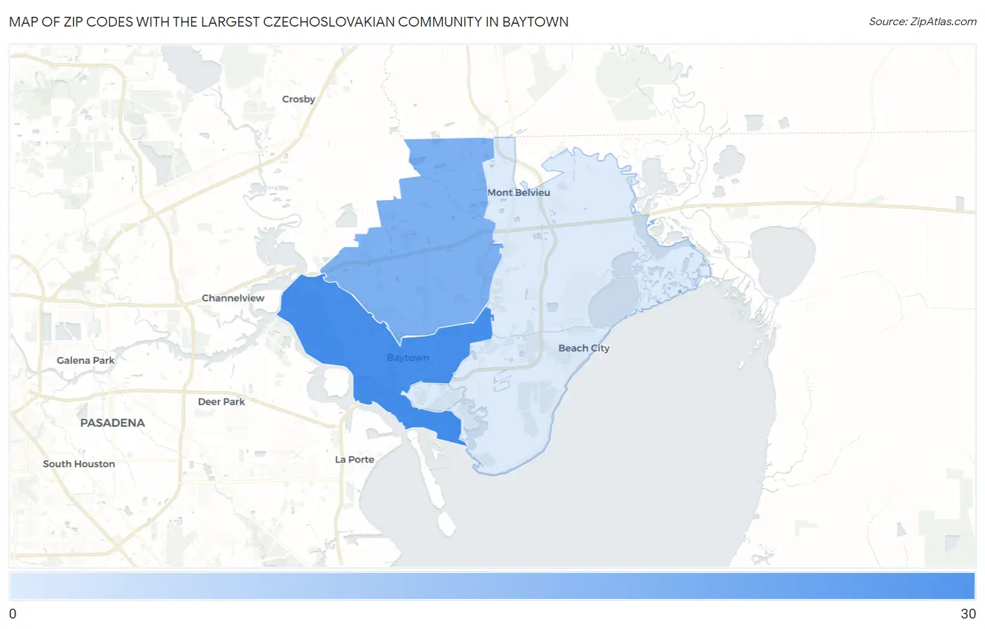 Zip Codes with the Largest Czechoslovakian Community in Baytown Map