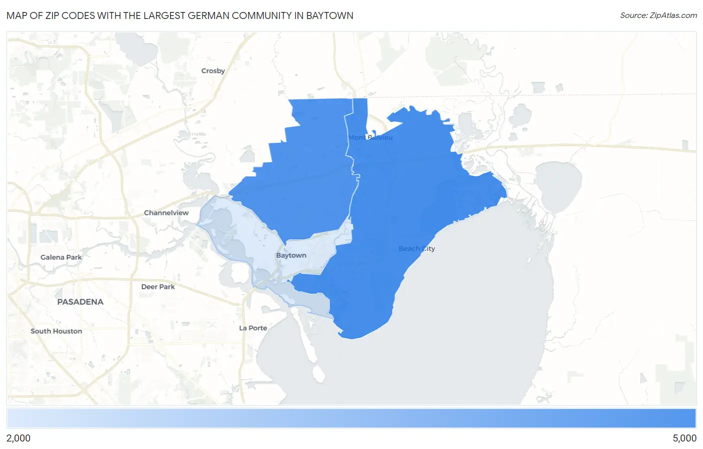 Zip Codes with the Largest German Community in Baytown Map