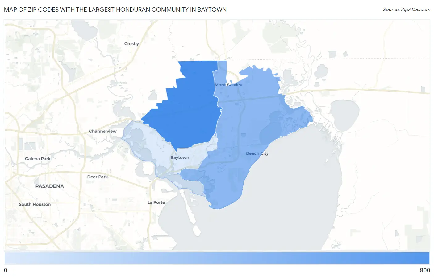 Zip Codes with the Largest Honduran Community in Baytown Map