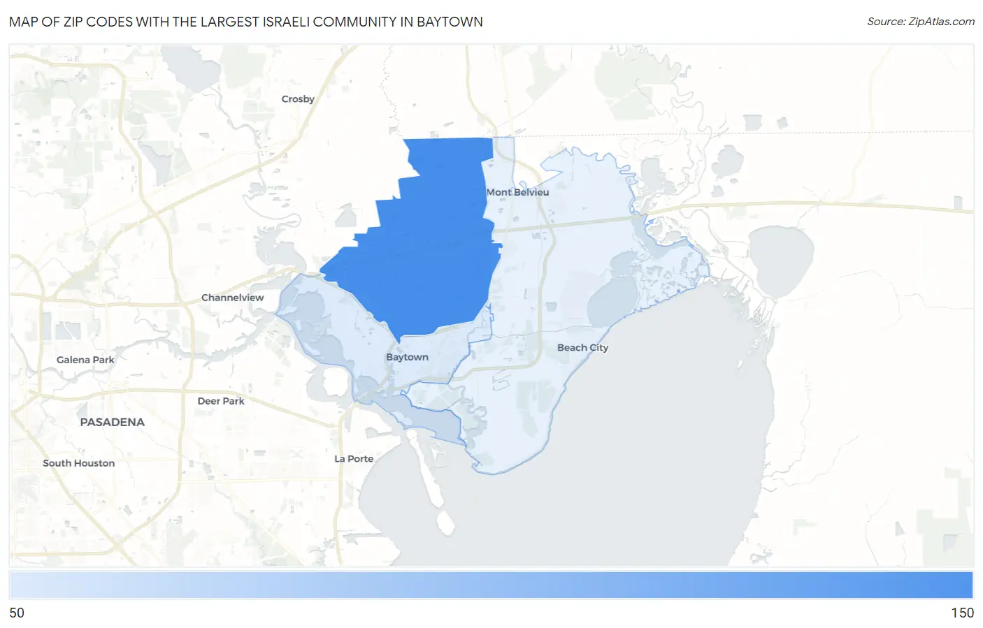 Zip Codes with the Largest Israeli Community in Baytown Map