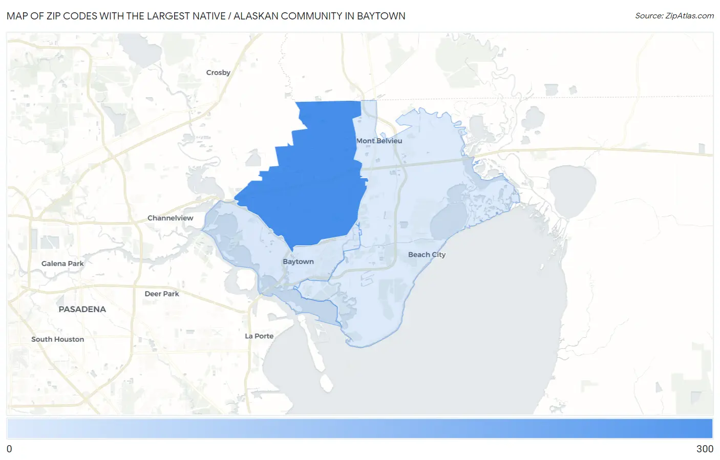 Zip Codes with the Largest Native / Alaskan Community in Baytown Map