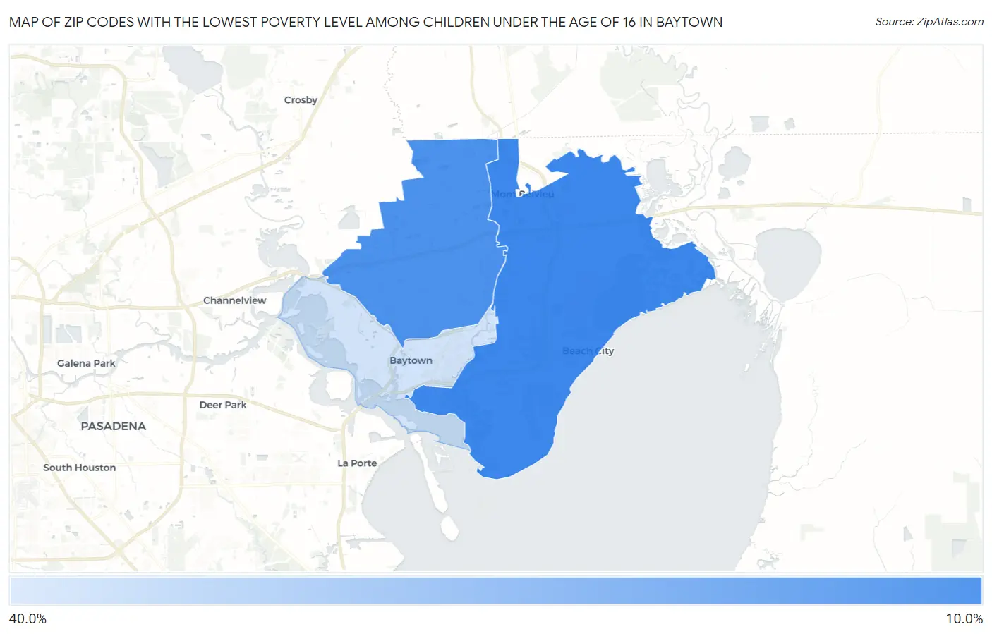Zip Codes with the Lowest Poverty Level Among Children Under the Age of 16 in Baytown Map