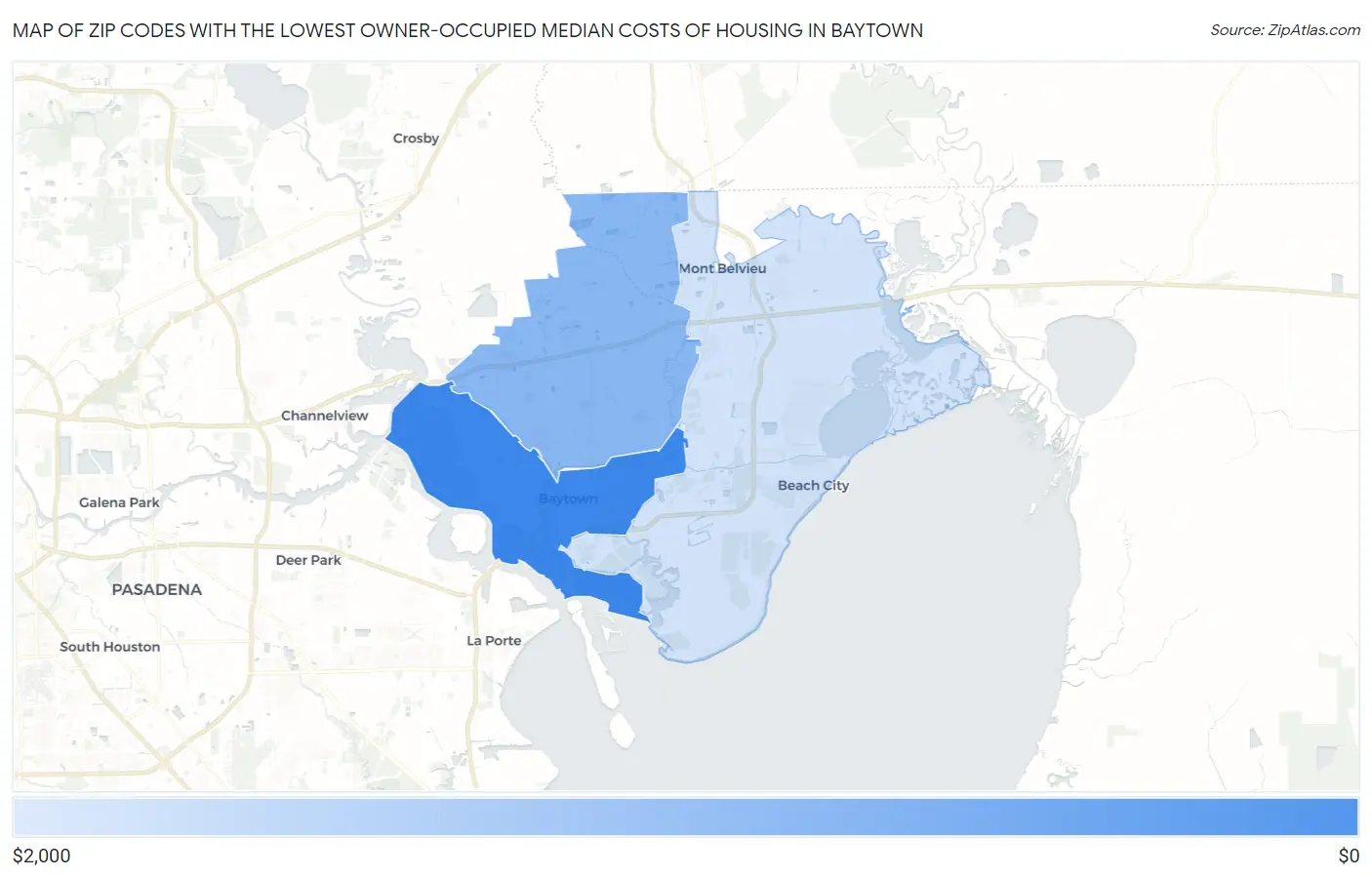 Zip Codes with the Lowest Owner-Occupied Median Costs of Housing in Baytown Map