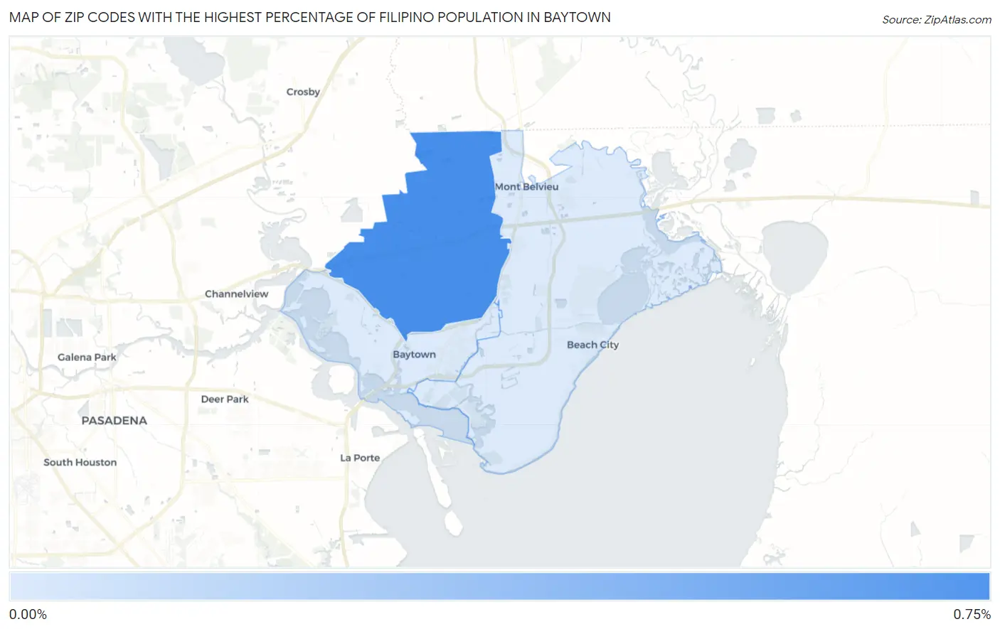 Zip Codes with the Highest Percentage of Filipino Population in Baytown Map