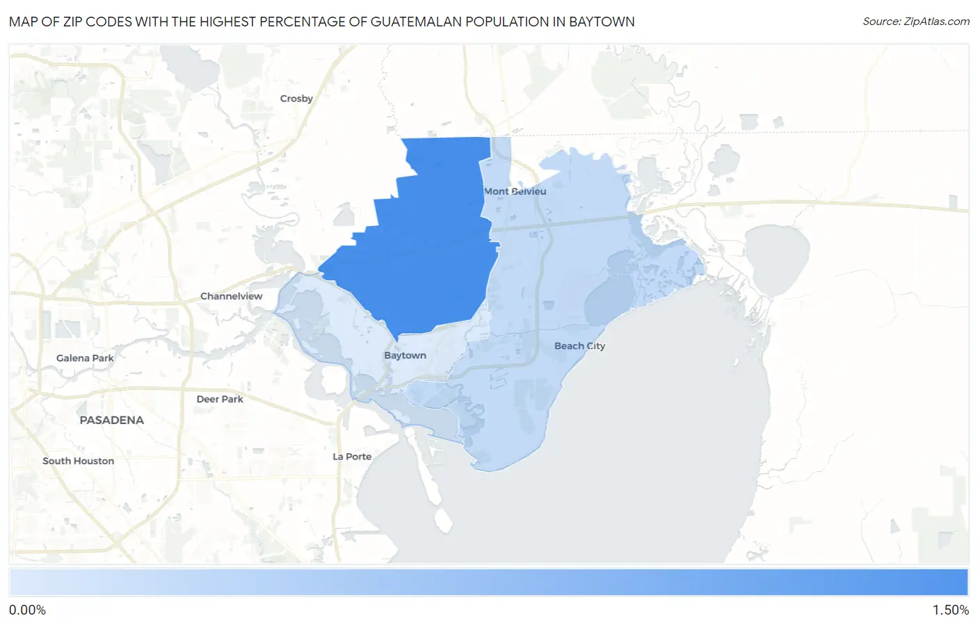 Zip Codes with the Highest Percentage of Guatemalan Population in Baytown Map