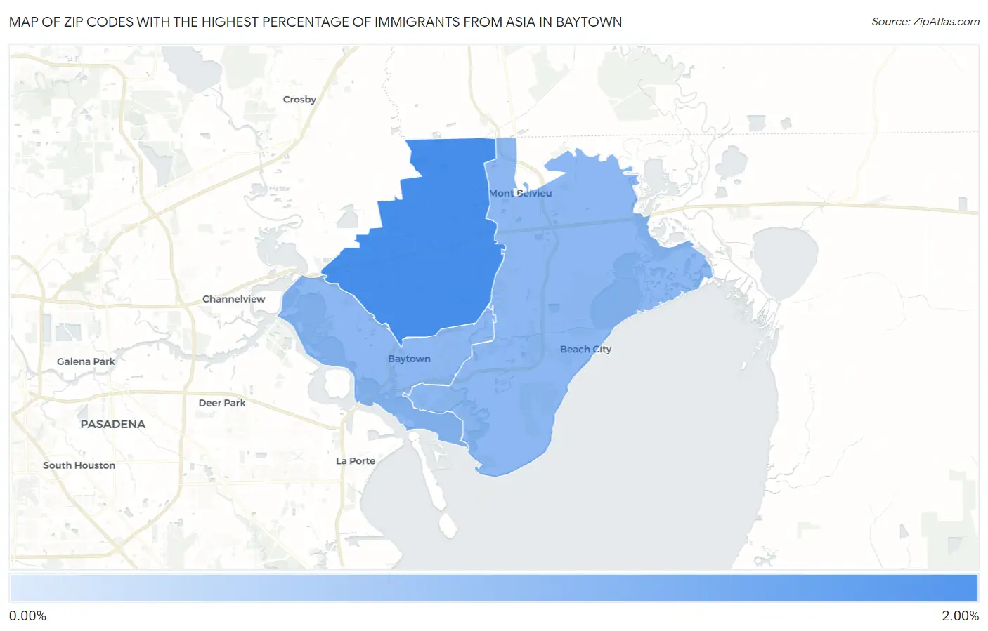 Zip Codes with the Highest Percentage of Immigrants from Asia in Baytown Map
