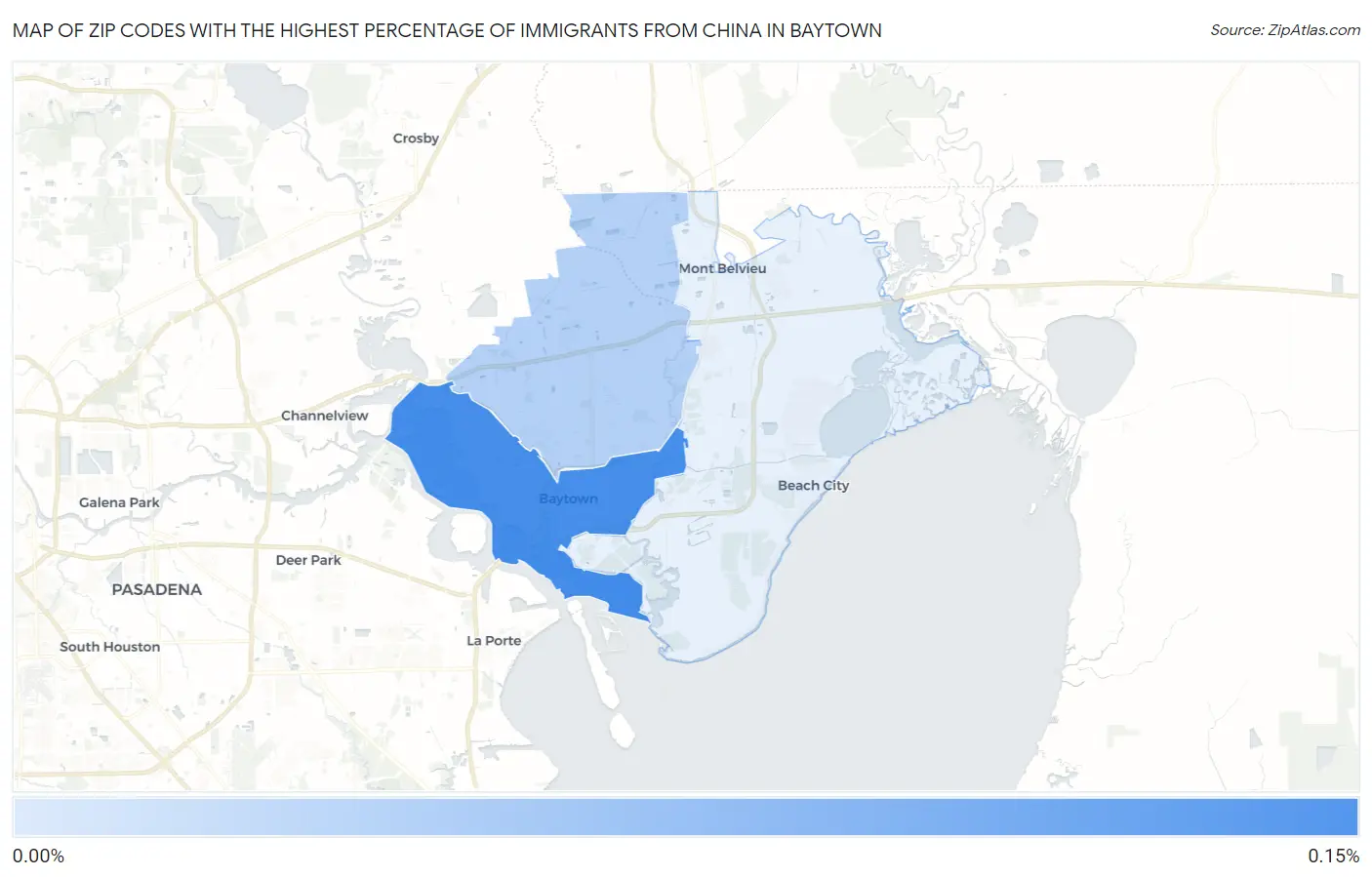Zip Codes with the Highest Percentage of Immigrants from China in Baytown Map