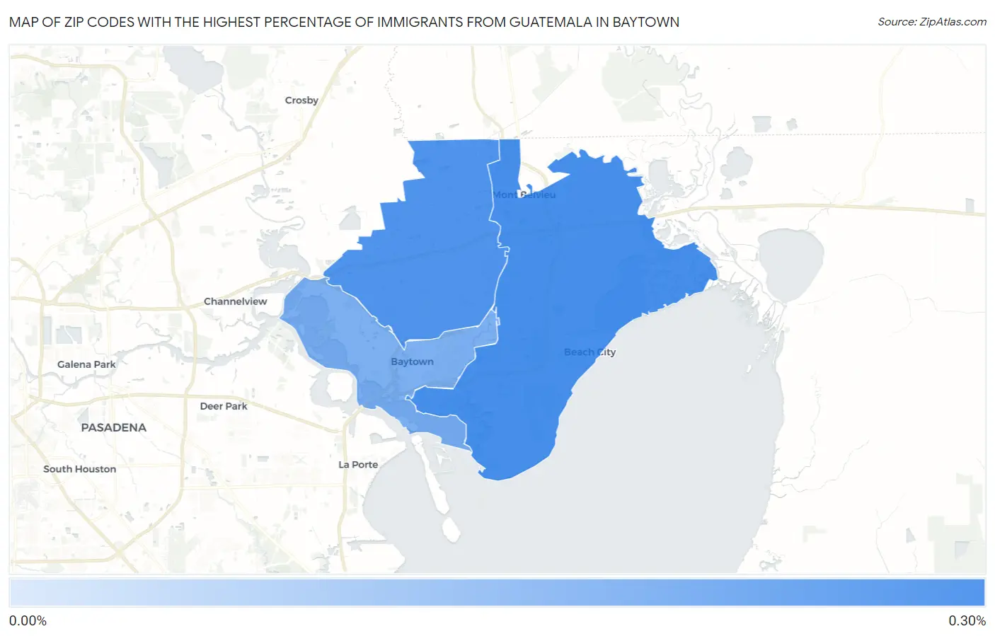 Zip Codes with the Highest Percentage of Immigrants from Guatemala in Baytown Map