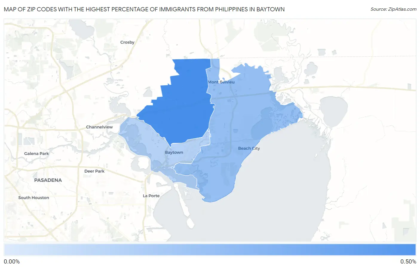Zip Codes with the Highest Percentage of Immigrants from Philippines in Baytown Map