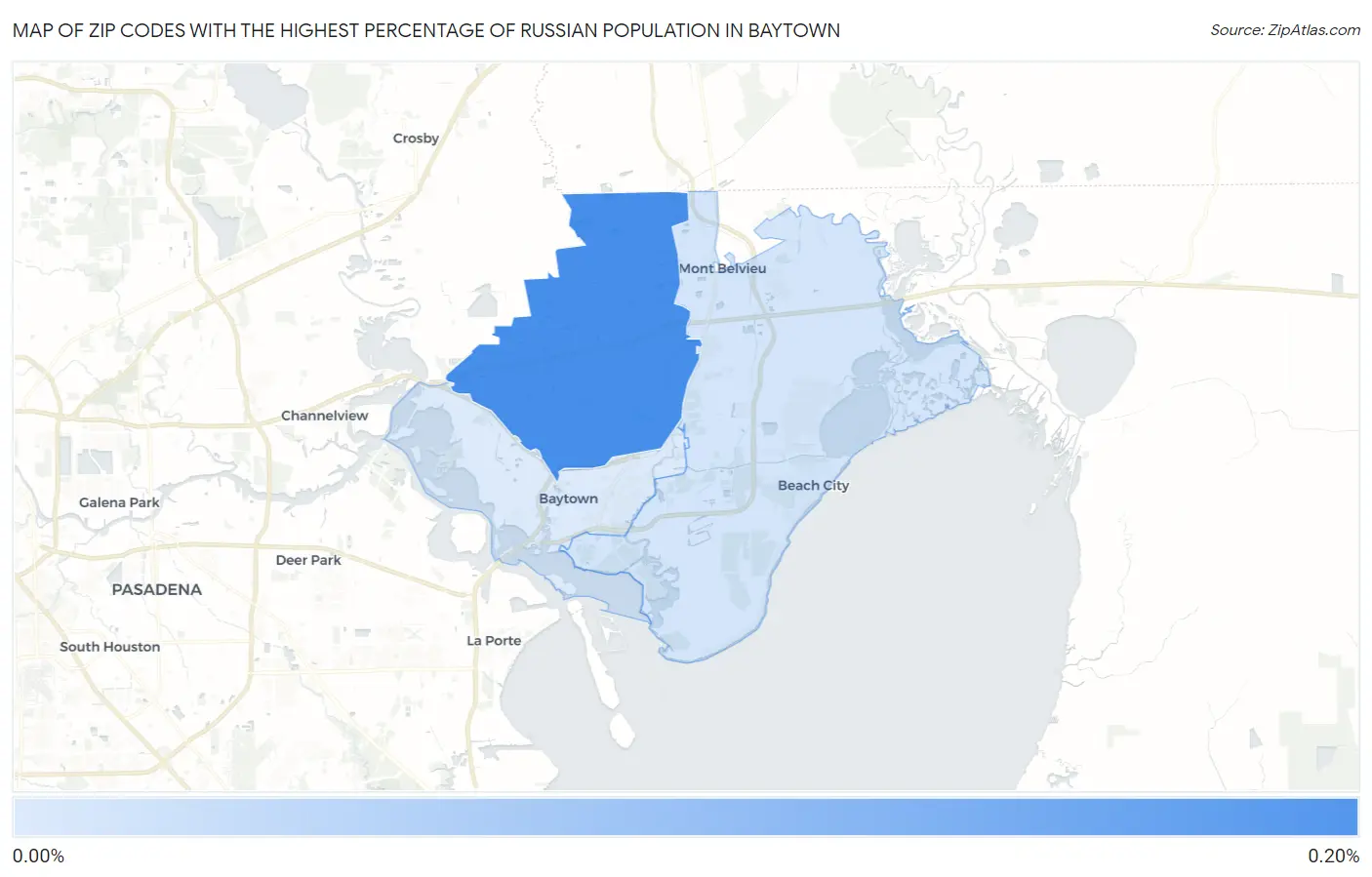 Zip Codes with the Highest Percentage of Russian Population in Baytown Map