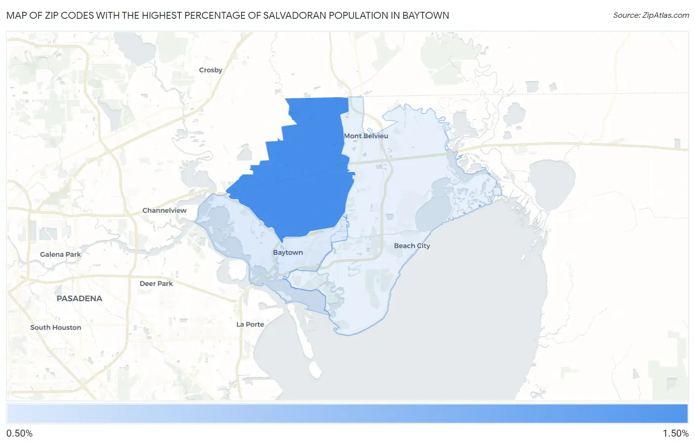 Zip Codes with the Highest Percentage of Salvadoran Population in Baytown Map