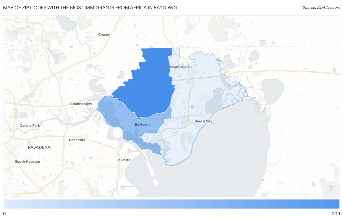 Zip Codes with the Most Immigrants from Africa in Baytown Map