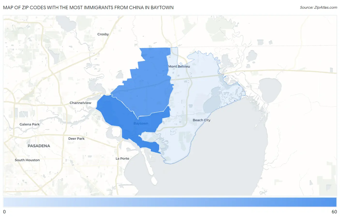 Zip Codes with the Most Immigrants from China in Baytown Map