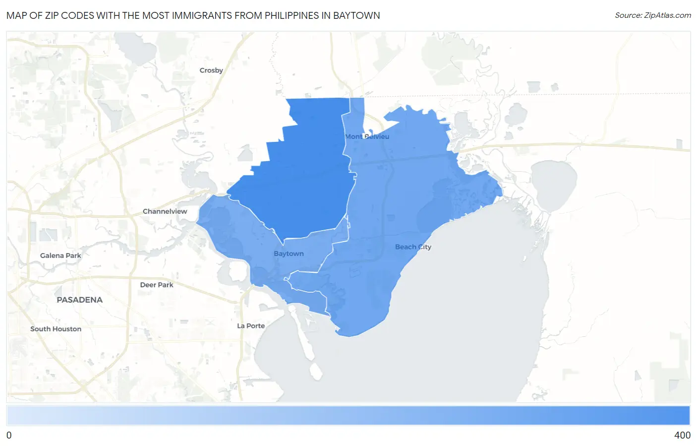 Zip Codes with the Most Immigrants from Philippines in Baytown Map