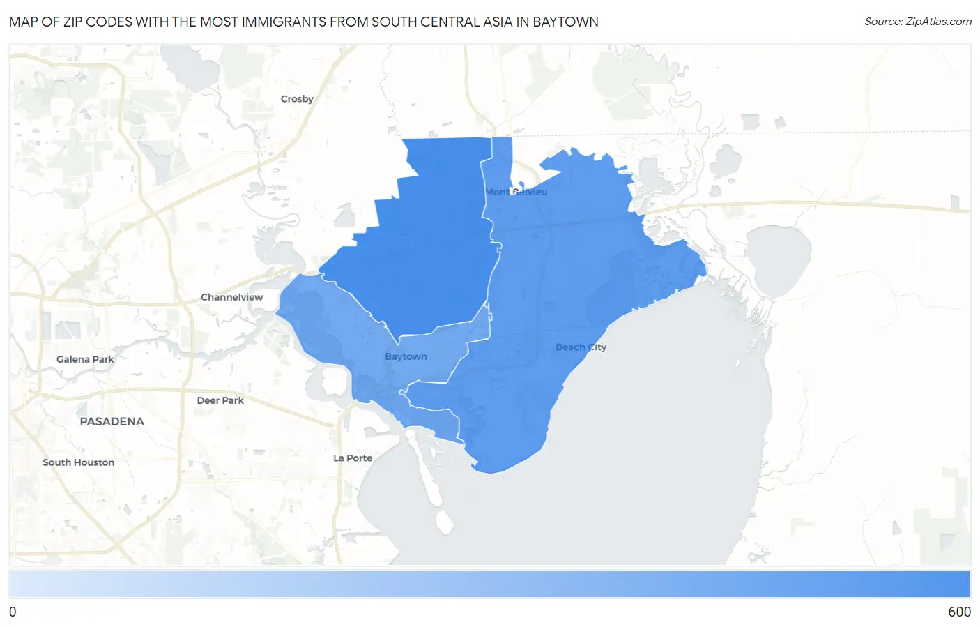 Zip Codes with the Most Immigrants from South Central Asia in Baytown Map