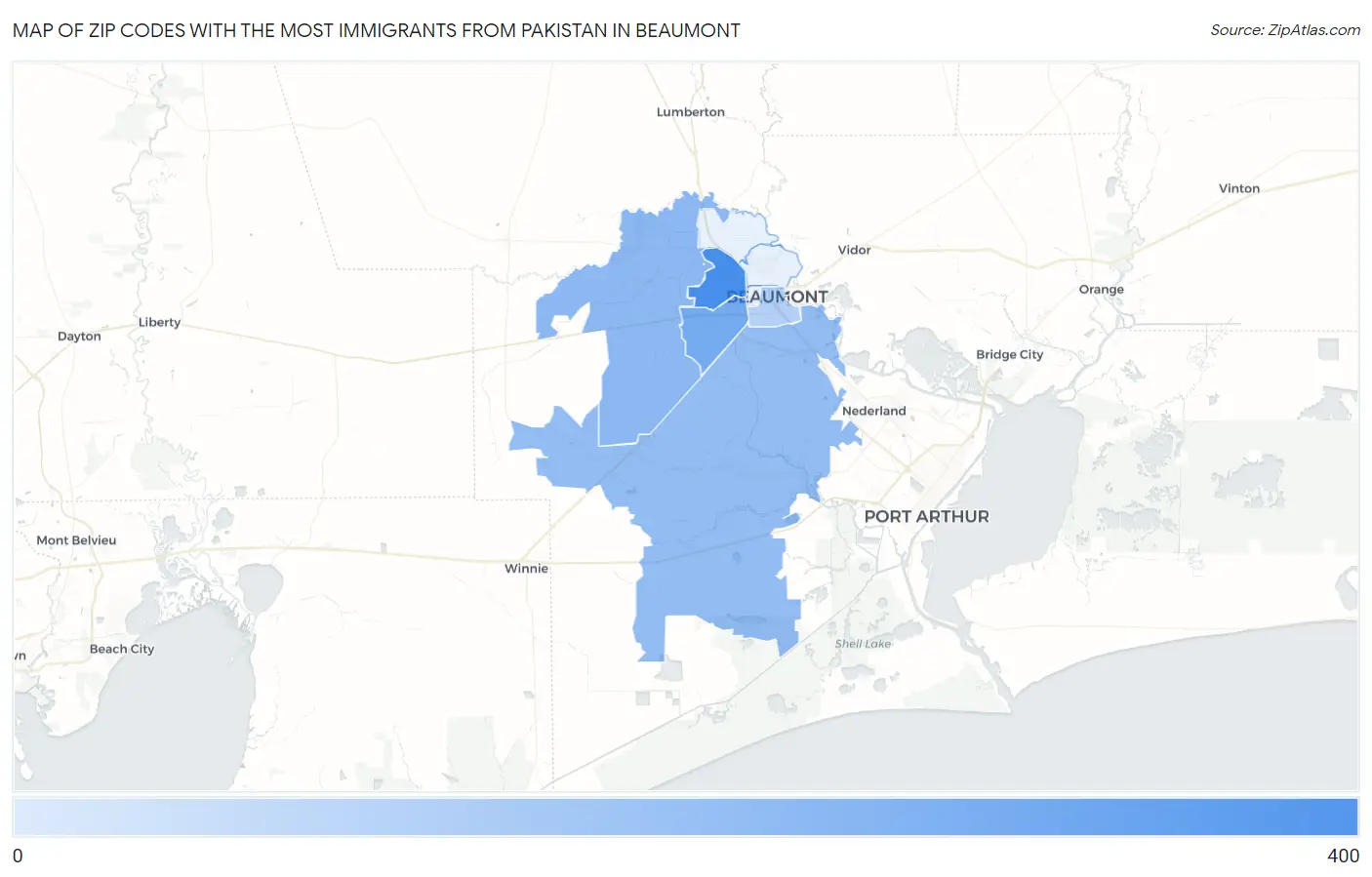 Zip Codes with the Most Immigrants from Pakistan in Beaumont Map