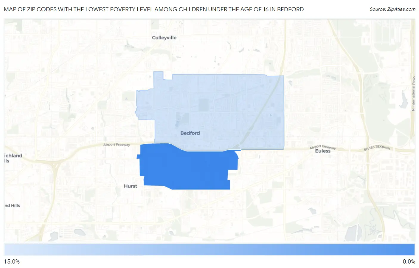 Zip Codes with the Lowest Poverty Level Among Children Under the Age of 16 in Bedford Map