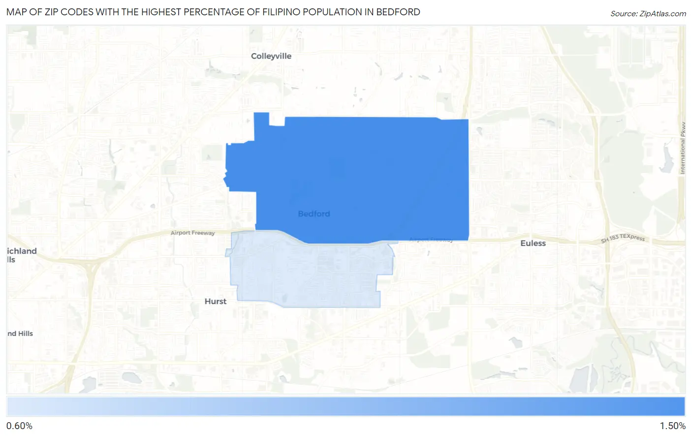 Zip Codes with the Highest Percentage of Filipino Population in Bedford Map