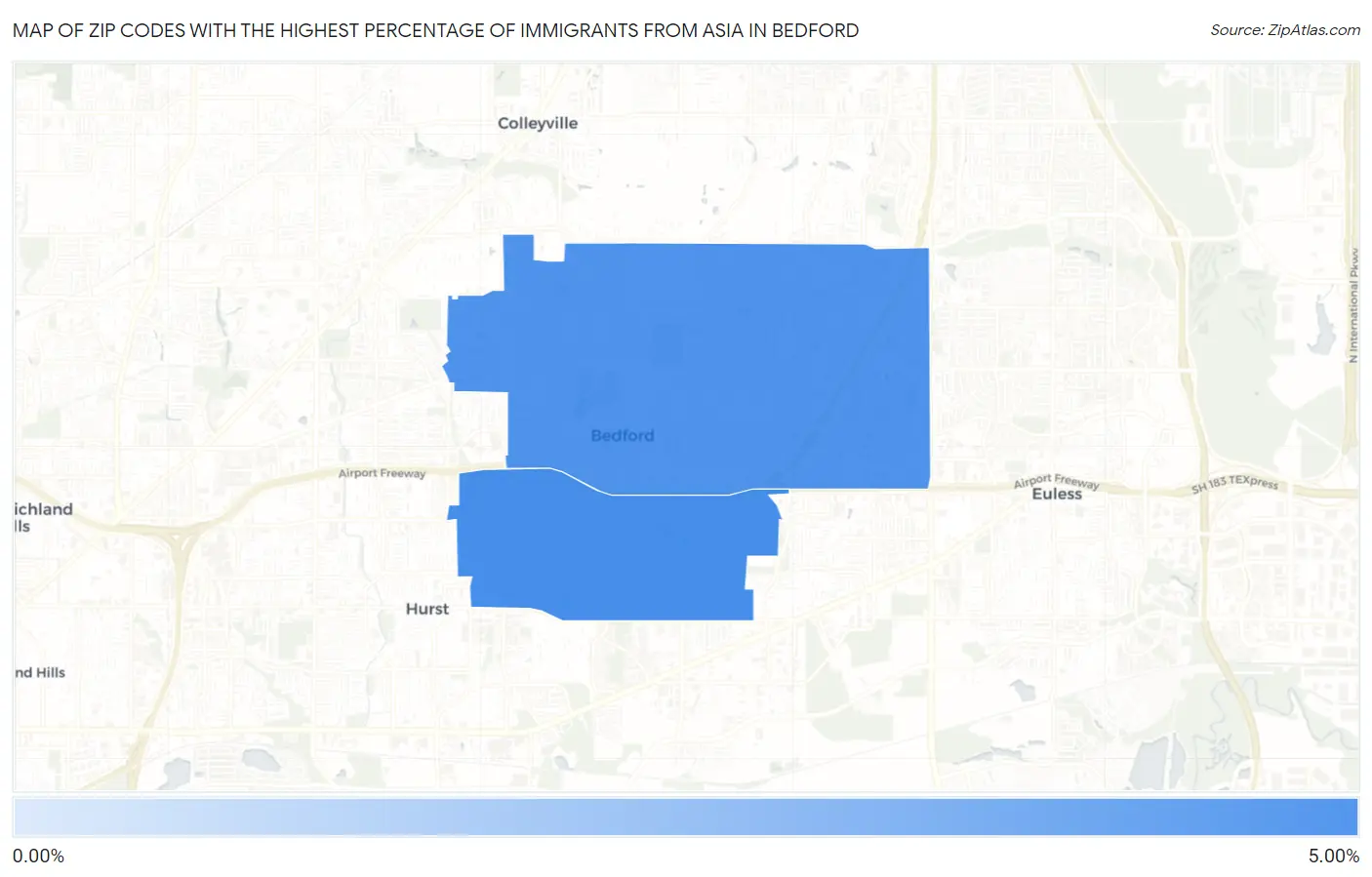 Zip Codes with the Highest Percentage of Immigrants from Asia in Bedford Map