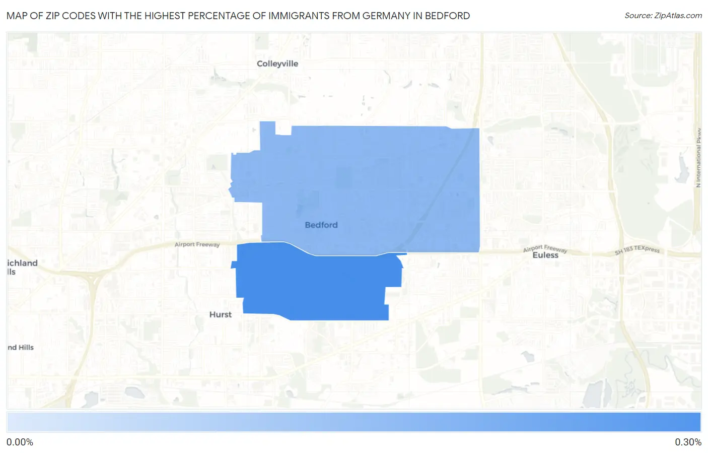 Zip Codes with the Highest Percentage of Immigrants from Germany in Bedford Map