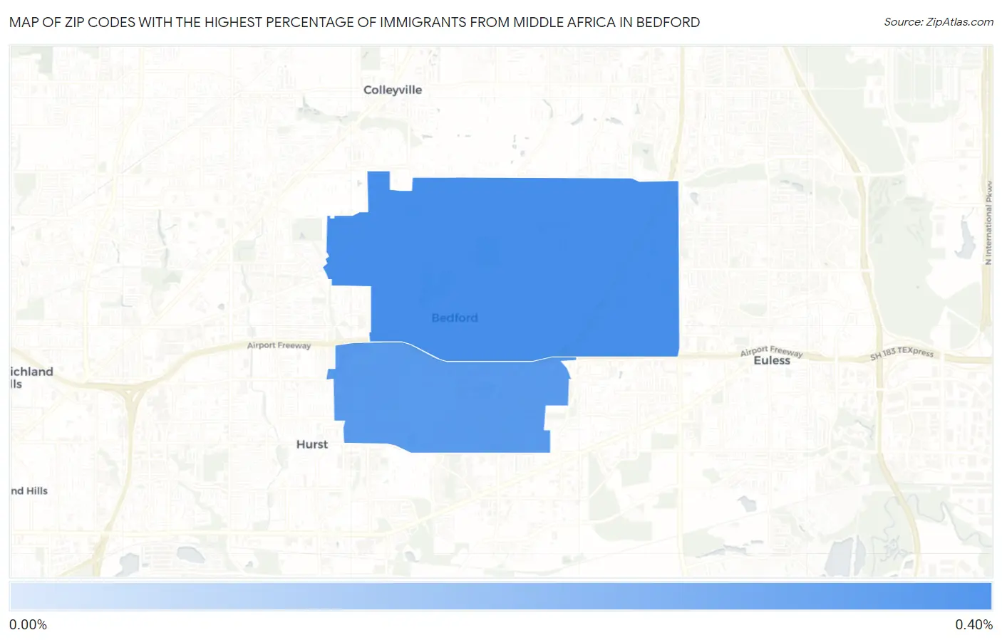 Zip Codes with the Highest Percentage of Immigrants from Middle Africa in Bedford Map
