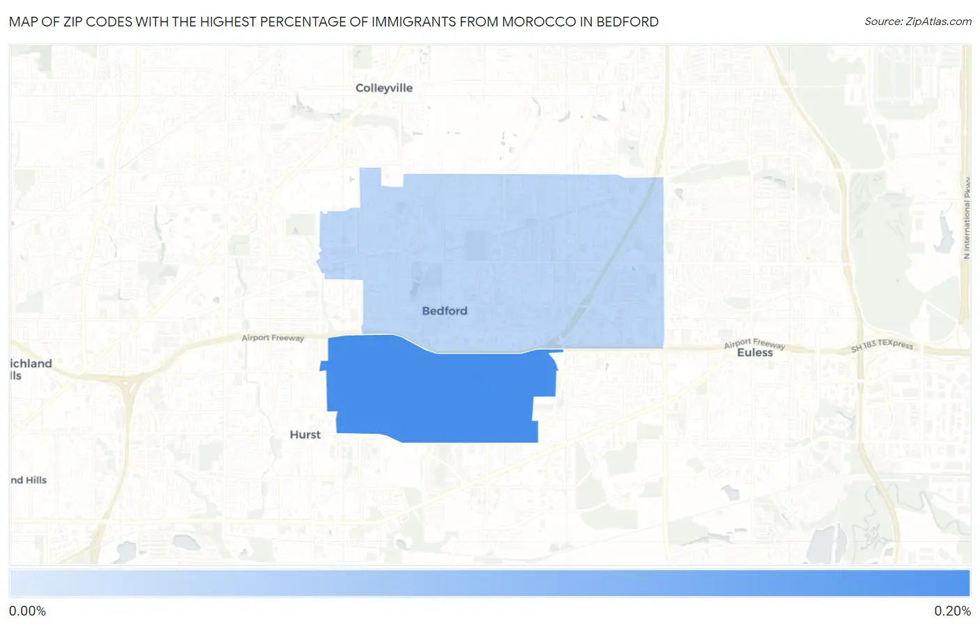 Zip Codes with the Highest Percentage of Immigrants from Morocco in Bedford Map