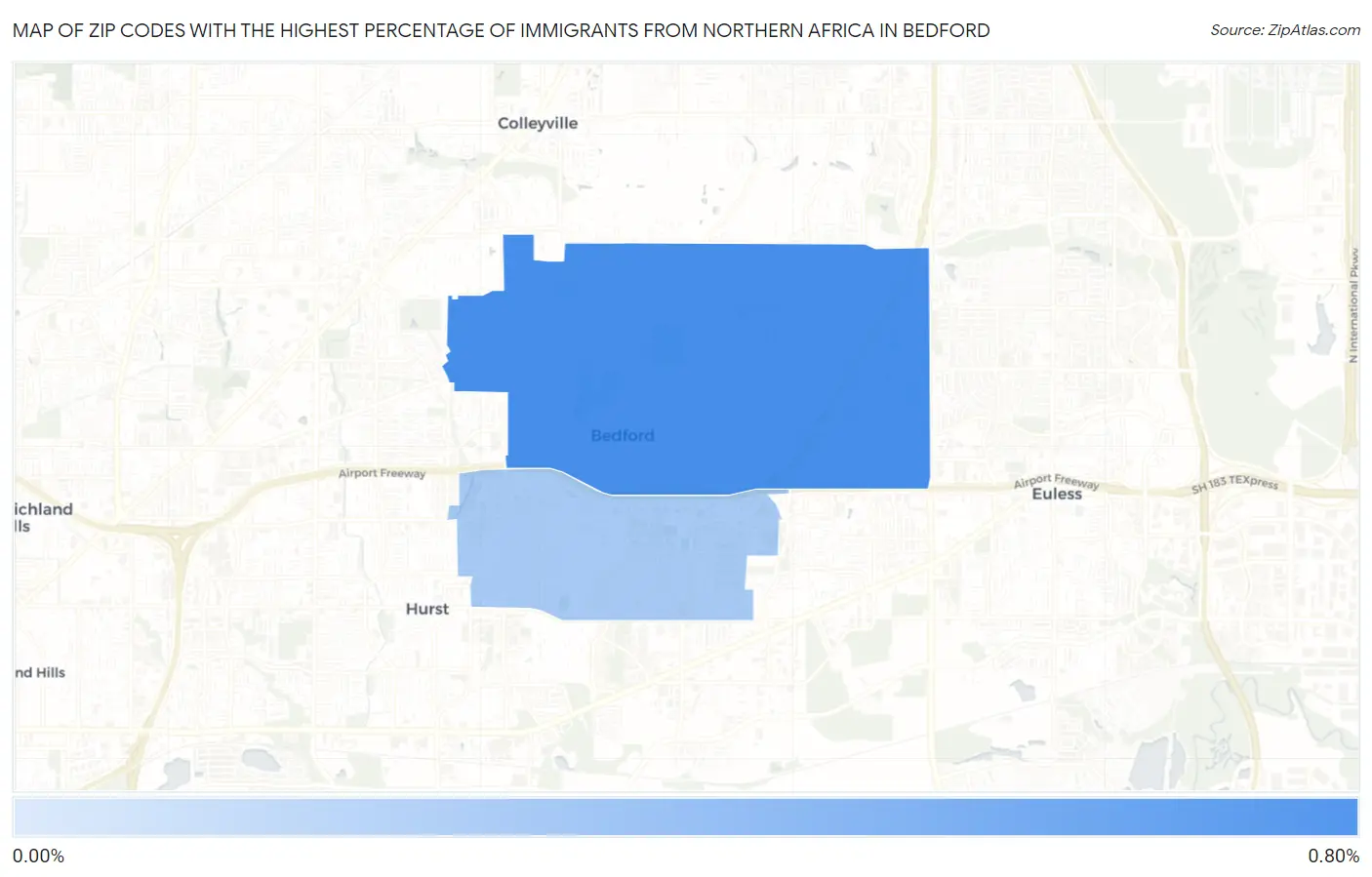 Zip Codes with the Highest Percentage of Immigrants from Northern Africa in Bedford Map