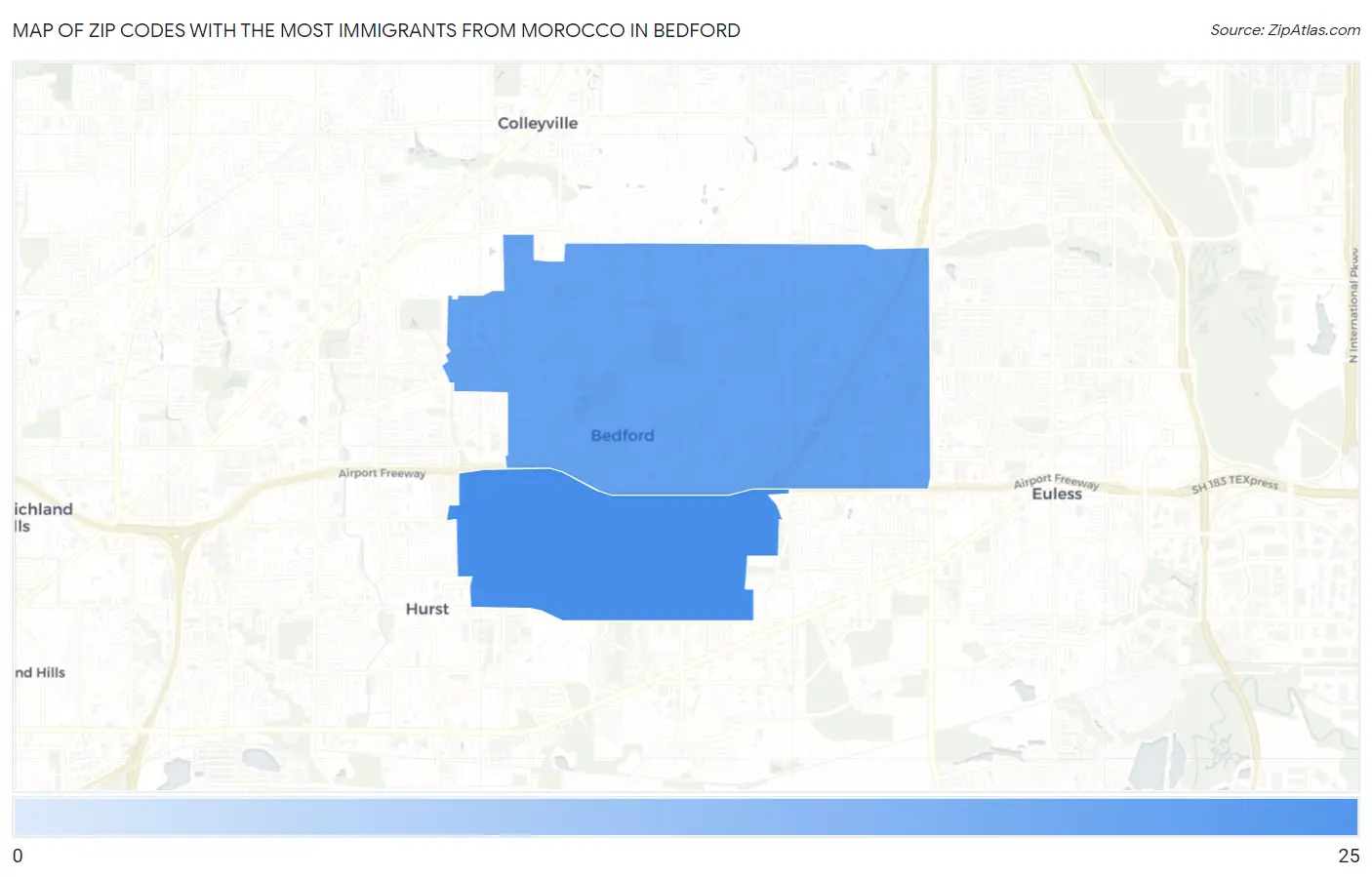 Zip Codes with the Most Immigrants from Morocco in Bedford Map