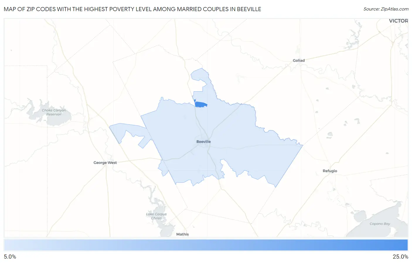 Zip Codes with the Highest Poverty Level Among Married Couples in Beeville Map