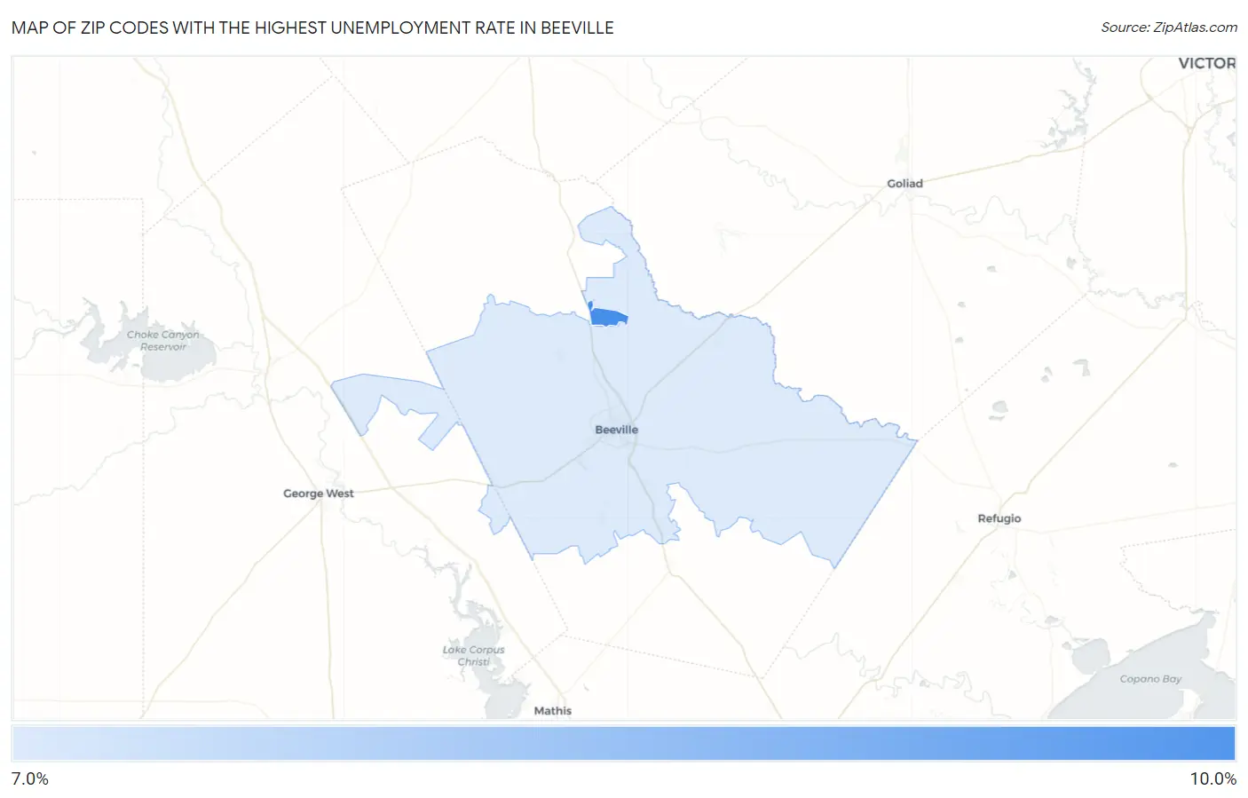 Zip Codes with the Highest Unemployment Rate in Beeville Map