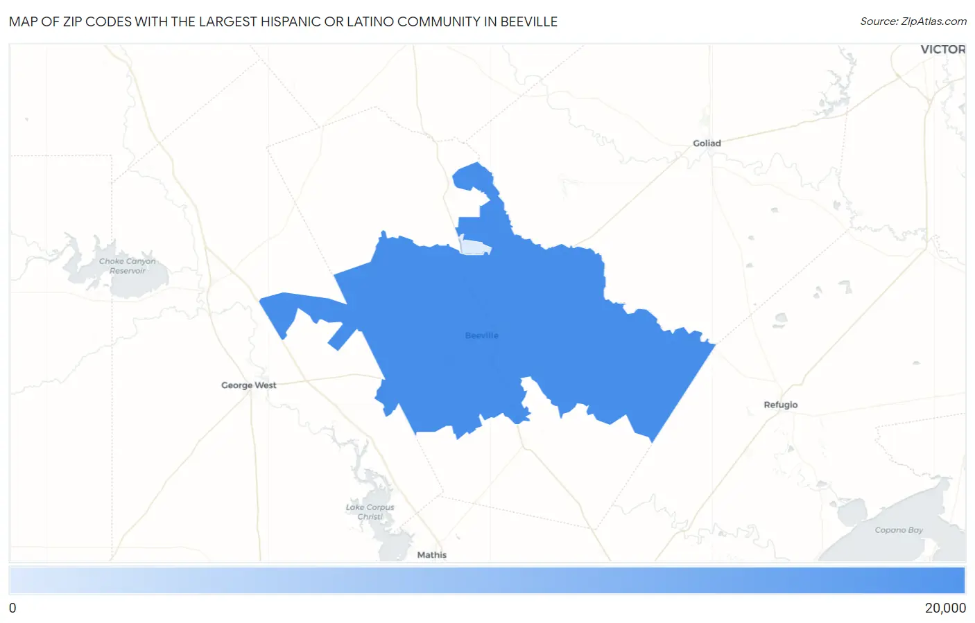 Zip Codes with the Largest Hispanic or Latino Community in Beeville Map